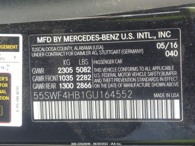 Photo 8 VIN: 55SWF4HB1GU164552 - MERCEDES-BENZ C-CLASS 