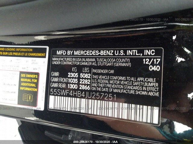 Photo 8 VIN: 55SWF4HB4JU257251 - MERCEDES-BENZ C-CLASS 