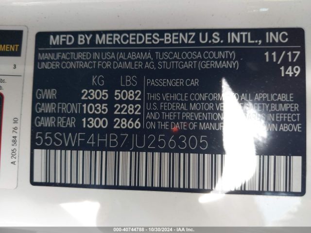 Photo 8 VIN: 55SWF4HB7JU256305 - MERCEDES-BENZ C-CLASS 