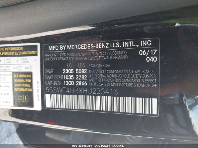 Photo 8 VIN: 55SWF4HB8HU233416 - MERCEDES-BENZ C-CLASS 