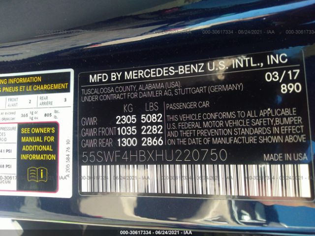 Photo 8 VIN: 55SWF4HBXHU220750 - MERCEDES-BENZ C-CLASS 