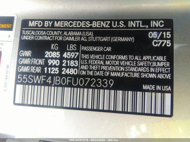 Photo 8 VIN: 55SWF4JB0FU072339 - MERCEDES-BENZ C-CLASS 