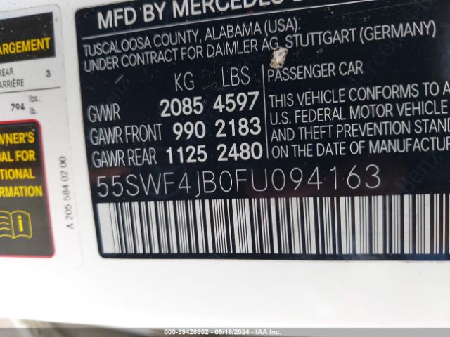 Photo 8 VIN: 55SWF4JB0FU094163 - MERCEDES-BENZ C 