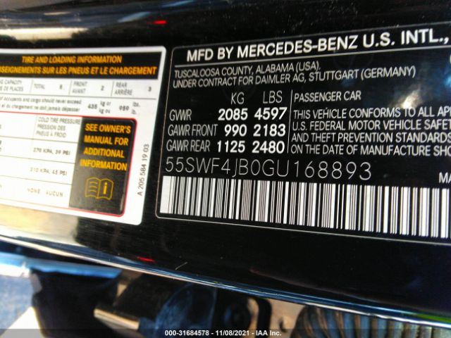 Photo 8 VIN: 55SWF4JB0GU168893 - MERCEDES-BENZ C-CLASS 