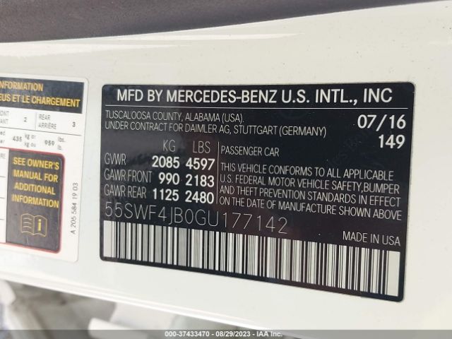 Photo 8 VIN: 55SWF4JB0GU177142 - MERCEDES-BENZ C-CLASS 