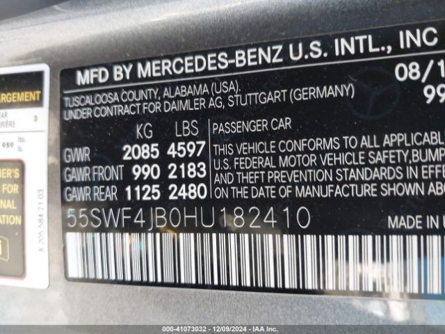 Photo 8 VIN: 55SWF4JB0HU182410 - MERCEDES-BENZ C-CLASS 