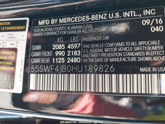 Photo 8 VIN: 55SWF4JB0HU189826 - MERCEDES-BENZ C-CLASS 