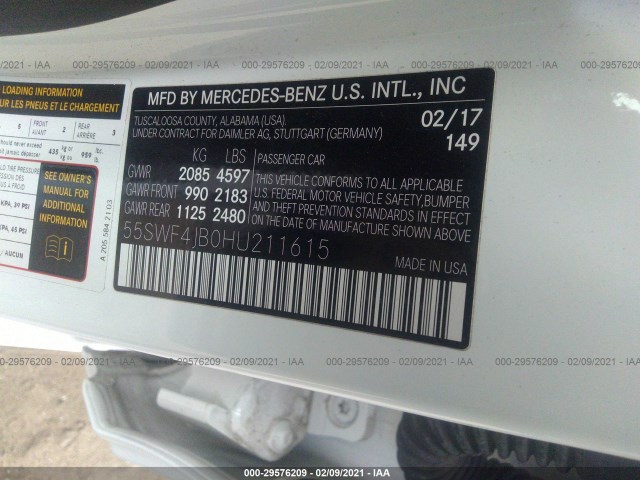 Photo 8 VIN: 55SWF4JB0HU211615 - MERCEDES-BENZ C-CLASS 