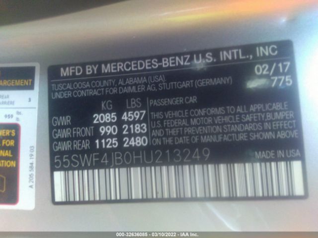 Photo 8 VIN: 55SWF4JB0HU213249 - MERCEDES-BENZ C-CLASS 