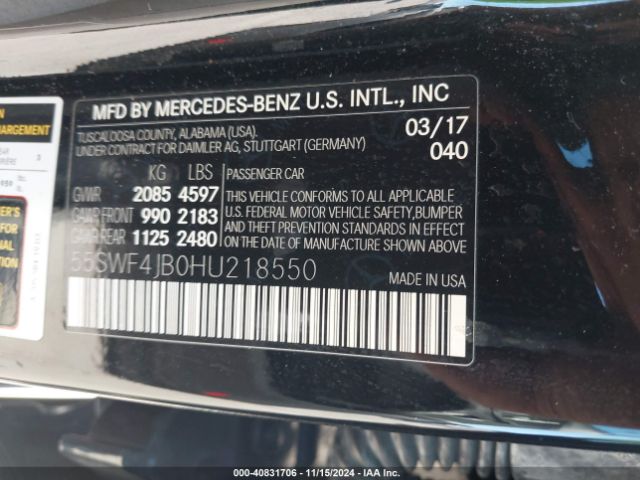 Photo 8 VIN: 55SWF4JB0HU218550 - MERCEDES-BENZ C-CLASS 