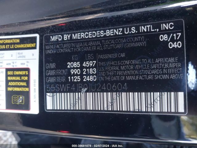 Photo 8 VIN: 55SWF4JB0JU240604 - MERCEDES-BENZ C 300 