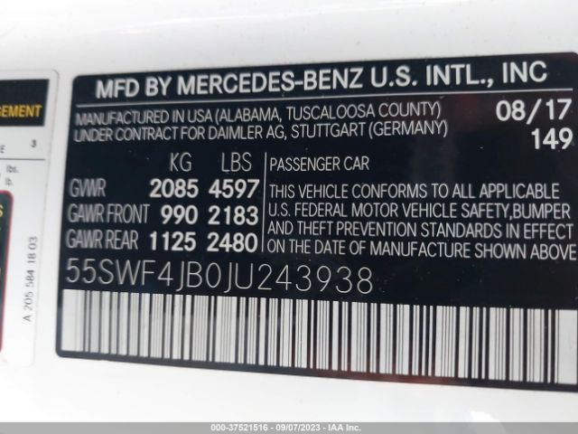 Photo 8 VIN: 55SWF4JB0JU243938 - MERCEDES-BENZ C-CLASS 