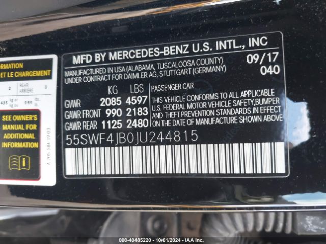 Photo 8 VIN: 55SWF4JB0JU244815 - MERCEDES-BENZ C-CLASS 