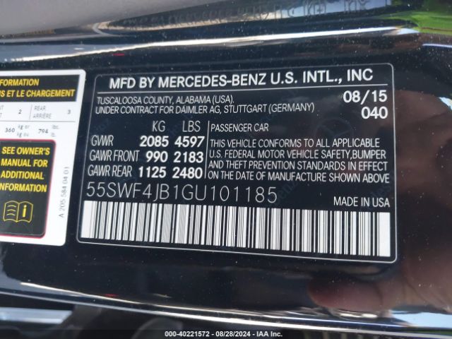 Photo 8 VIN: 55SWF4JB1GU101185 - MERCEDES-BENZ C-CLASS 