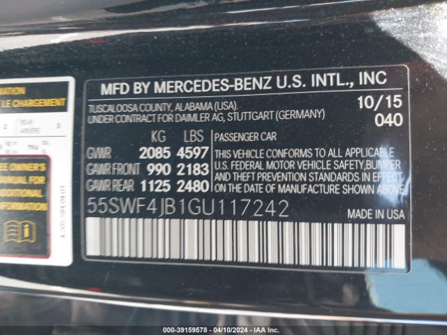 Photo 8 VIN: 55SWF4JB1GU117242 - MERCEDES-BENZ C 300 