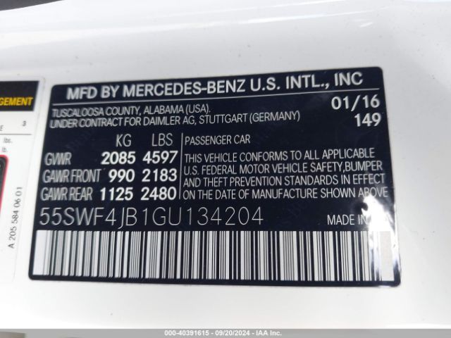 Photo 8 VIN: 55SWF4JB1GU134204 - MERCEDES-BENZ C-CLASS 