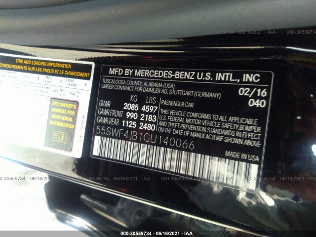 Photo 8 VIN: 55SWF4JB1GU140066 - MERCEDES-BENZ C-CLASS 