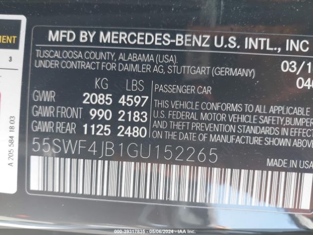 Photo 8 VIN: 55SWF4JB1GU152265 - MERCEDES-BENZ C 300 