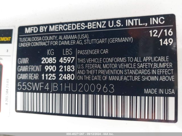 Photo 8 VIN: 55SWF4JB1HU200963 - MERCEDES-BENZ C-CLASS 