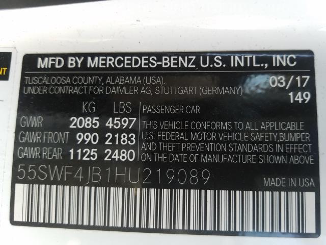 Photo 9 VIN: 55SWF4JB1HU219089 - MERCEDES-BENZ C 300 