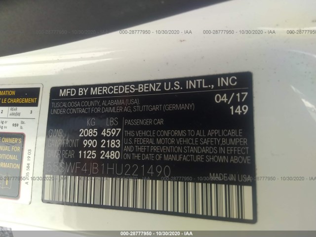 Photo 8 VIN: 55SWF4JB1HU221490 - MERCEDES-BENZ C-CLASS 