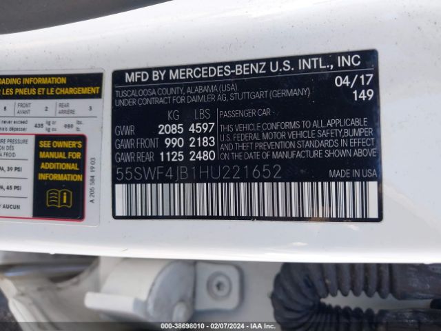 Photo 8 VIN: 55SWF4JB1HU221652 - MERCEDES-BENZ C 300 