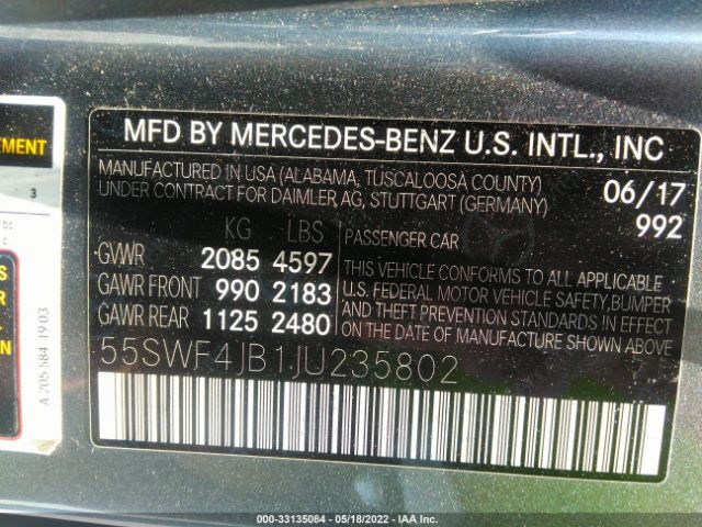 Photo 8 VIN: 55SWF4JB1JU235802 - MERCEDES-BENZ C-CLASS 