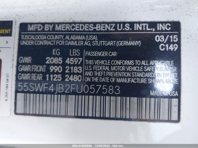 Photo 8 VIN: 55SWF4JB2FU057583 - MERCEDES-BENZ C-CLASS 