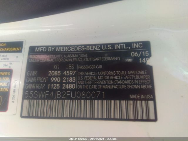 Photo 8 VIN: 55SWF4JB2FU080071 - MERCEDES-BENZ C-CLASS 