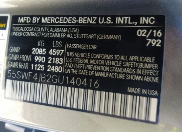 Photo 8 VIN: 55SWF4JB2GU140416 - MERCEDES-BENZ C-CLASS 