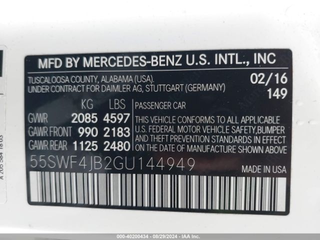 Photo 8 VIN: 55SWF4JB2GU144949 - MERCEDES-BENZ C-CLASS 