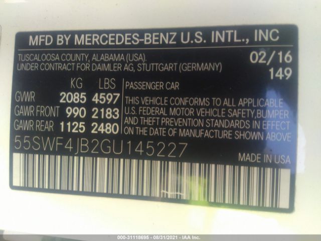 Photo 8 VIN: 55SWF4JB2GU145227 - MERCEDES-BENZ C-CLASS 