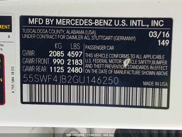 Photo 8 VIN: 55SWF4JB2GU146250 - MERCEDES-BENZ C-CLASS 