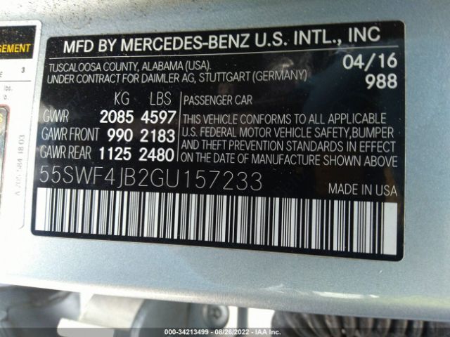 Photo 8 VIN: 55SWF4JB2GU157233 - MERCEDES-BENZ C-CLASS 