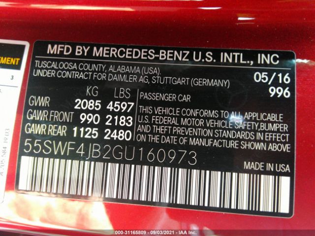 Photo 8 VIN: 55SWF4JB2GU160973 - MERCEDES-BENZ C-CLASS 