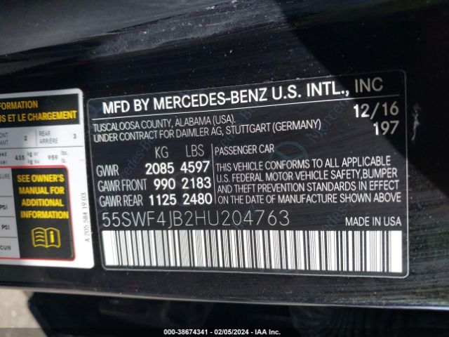 Photo 8 VIN: 55SWF4JB2HU204763 - MERCEDES-BENZ C 300 