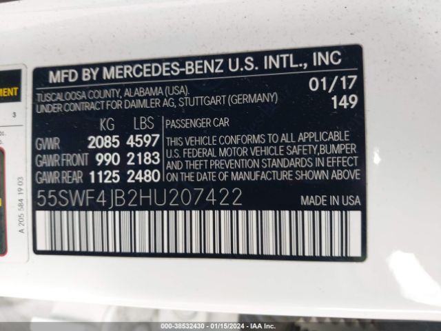 Photo 8 VIN: 55SWF4JB2HU207422 - MERCEDES-BENZ C 300 