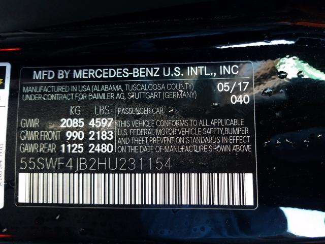 Photo 9 VIN: 55SWF4JB2HU231154 - MERCEDES-BENZ C-CLASS 