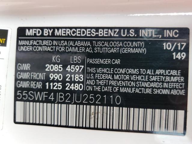 Photo 11 VIN: 55SWF4JB2JU252110 - MERCEDES-BENZ C-CLASS 