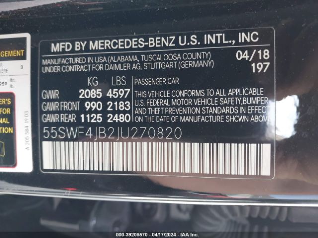 Photo 8 VIN: 55SWF4JB2JU270820 - MERCEDES-BENZ C 300 