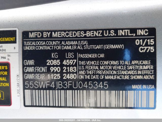 Photo 8 VIN: 55SWF4JB3FU045345 - MERCEDES-BENZ C 