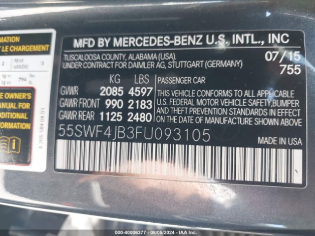 Photo 8 VIN: 55SWF4JB3FU093105 - MERCEDES-BENZ C-CLASS 