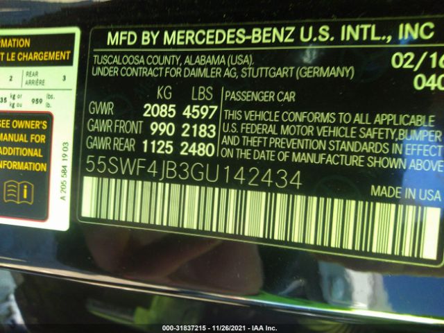 Photo 8 VIN: 55SWF4JB3GU142434 - MERCEDES-BENZ C-CLASS 