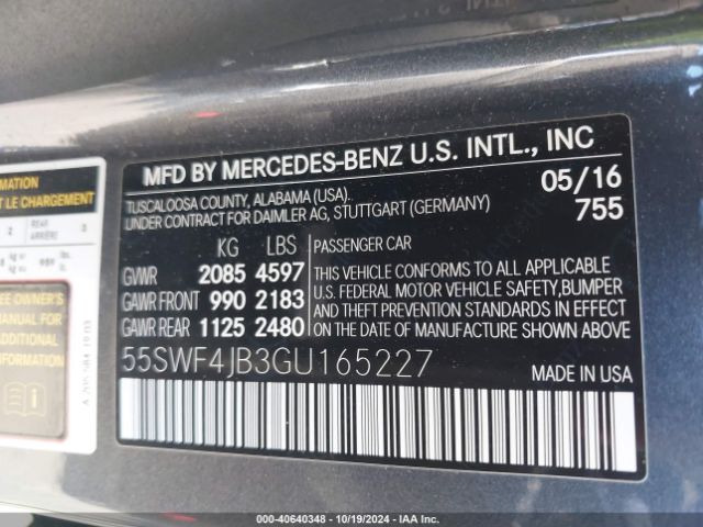 Photo 8 VIN: 55SWF4JB3GU165227 - MERCEDES-BENZ C-CLASS 