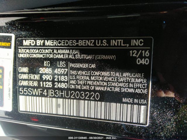 Photo 8 VIN: 55SWF4JB3HU203220 - MERCEDES-BENZ C-CLASS 