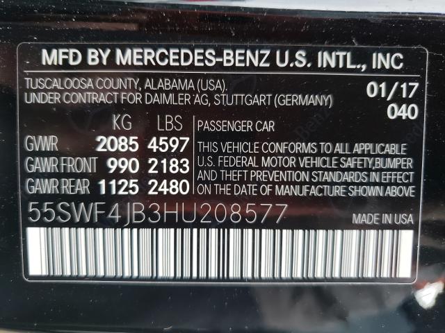 Photo 9 VIN: 55SWF4JB3HU208577 - MERCEDES-BENZ C 300 