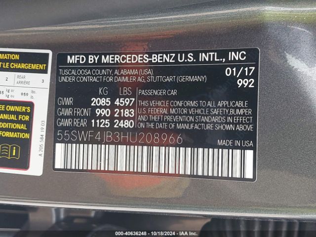 Photo 8 VIN: 55SWF4JB3HU208966 - MERCEDES-BENZ C-CLASS 