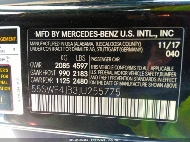 Photo 8 VIN: 55SWF4JB3JU255775 - MERCEDES-BENZ C-CLASS 