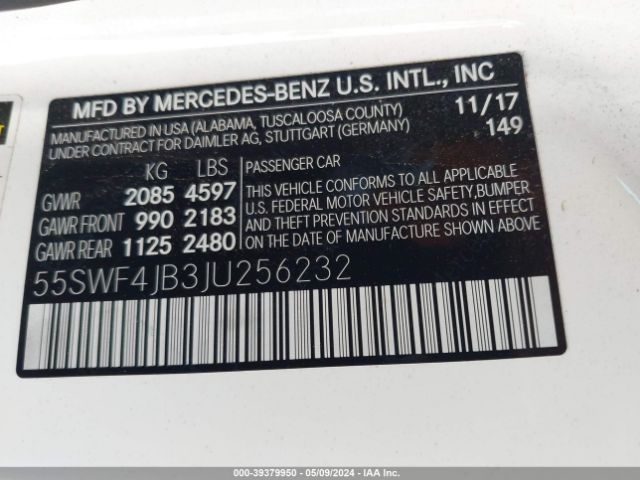 Photo 8 VIN: 55SWF4JB3JU256232 - MERCEDES-BENZ C 