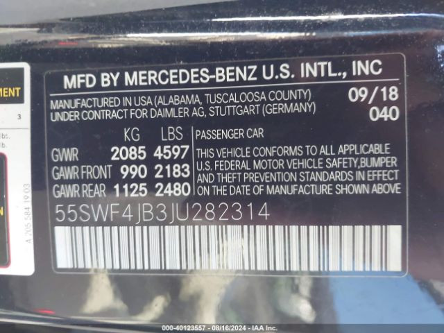 Photo 8 VIN: 55SWF4JB3JU282314 - MERCEDES-BENZ C-CLASS 